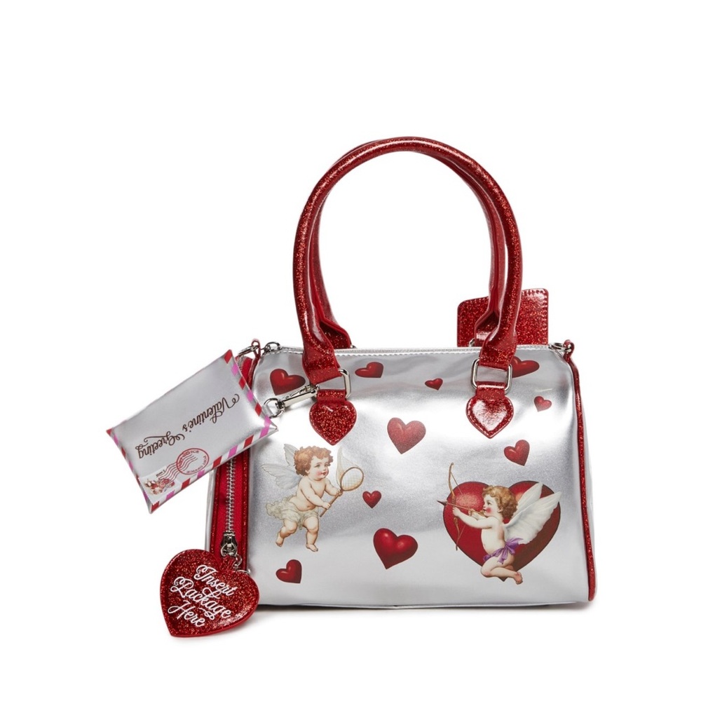 Dolls Kill Silver and Red Heart-Patterned Women's Bag - Picture 2 of 8